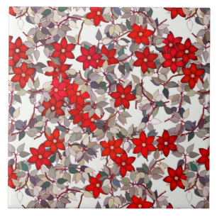 Red flowers and silver grey leaves tile