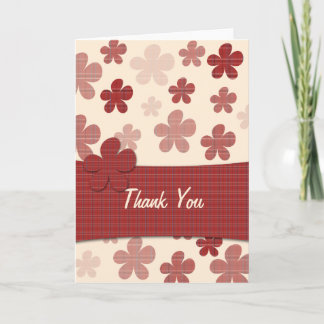 Red Flowers and Textile Pattern Thank You Card