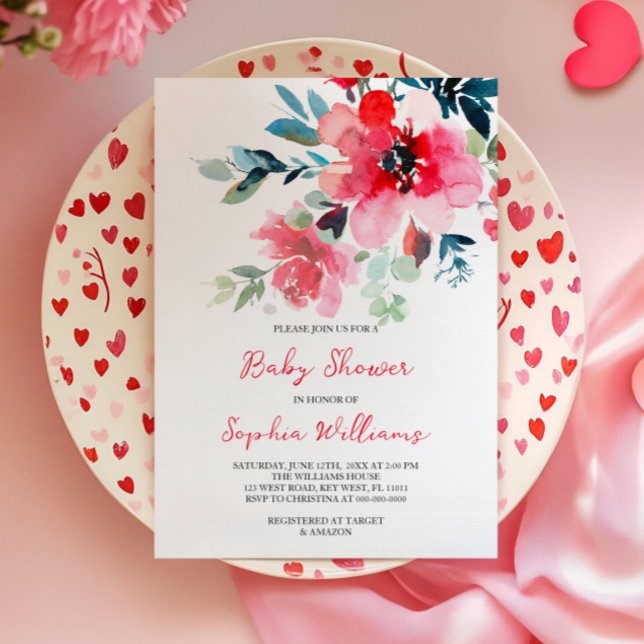 Red Flowers Baby Shower Invitation (Creator Uploaded)