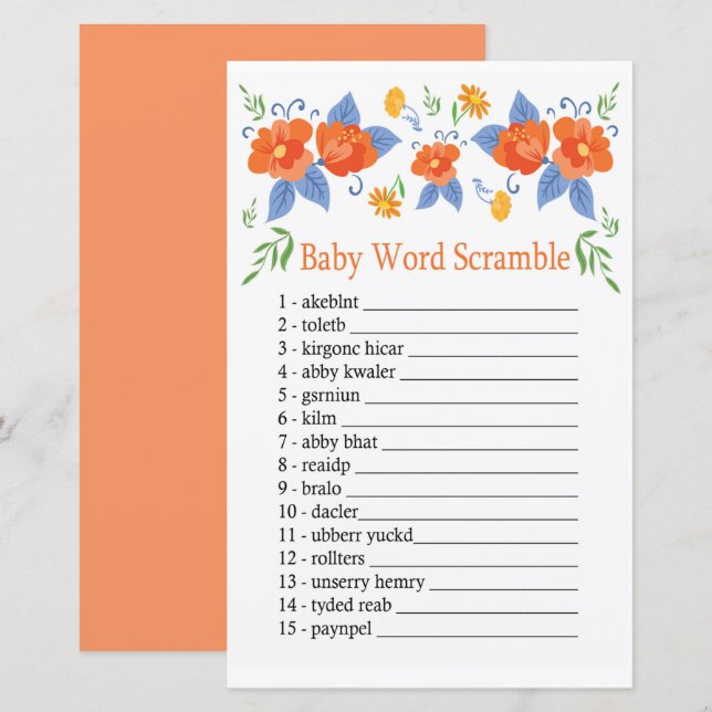 Red flowers Baby word scramble game (Front/Back)