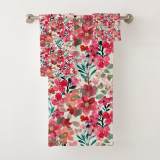 Red Flowers Bath Towels