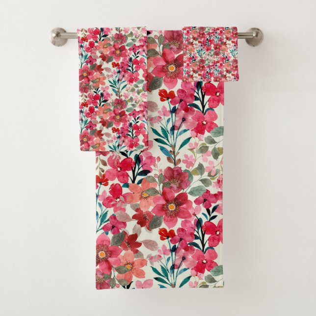 Red Flowers Bath Towels (Insitu)