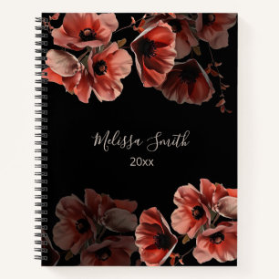 Red Flowers Black Your Name Notebook