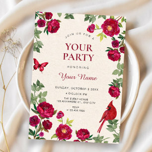 Red flowers branch invitation