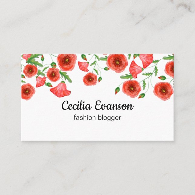 Red Flowers Business Cards (Front)