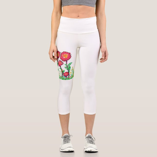 Red Flowers Capri Leggings (Front)