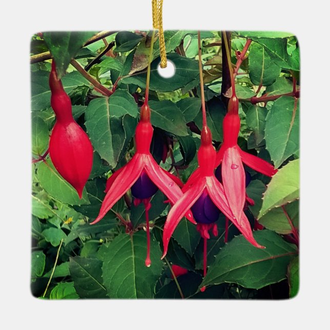 Red flowers ceramic ornament (Front)