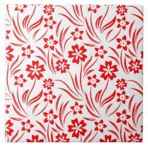 Red Flowers Ceramic Tile