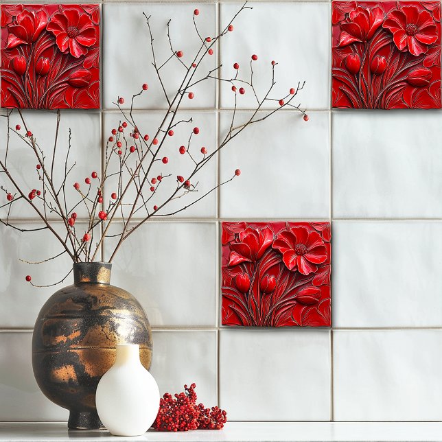 Red Flowers Ceramic Tile (Creator Uploaded)