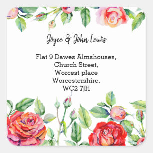 red flowers Change of address label