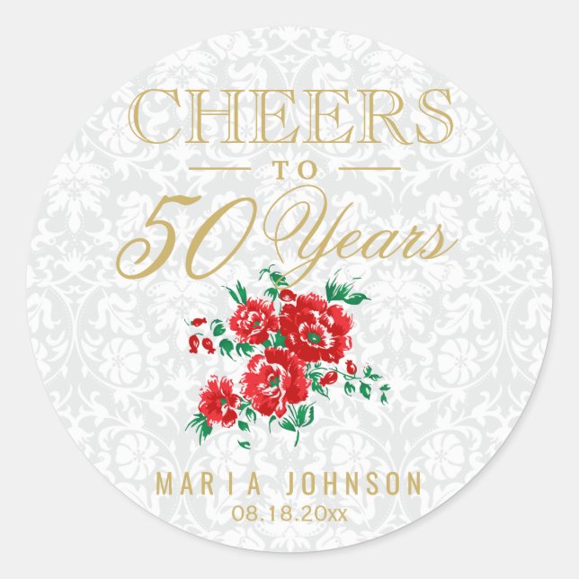 Red Flowers - Cheers to (Any Age) Years Classic Round Sticker (Front)