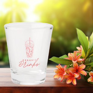 Red Flowers Colour With Inscription Organic Drinks Shot Glass