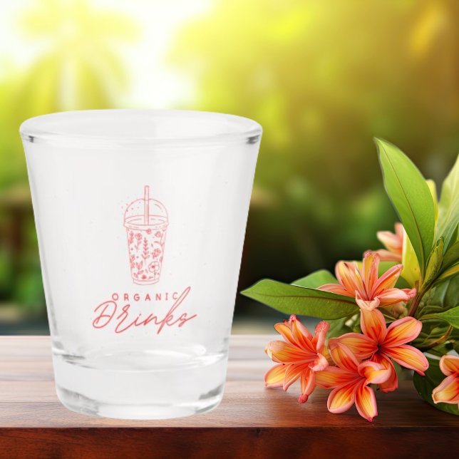 Red Flowers Colour With Inscription Organic Drinks Shot Glass (Creator Uploaded)