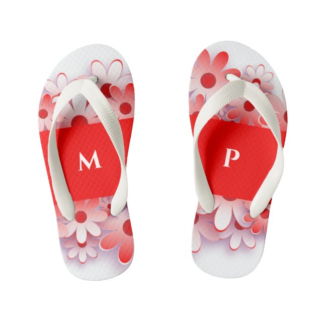 Red Flowers Custom Kid's Flip Flops (Footbed)