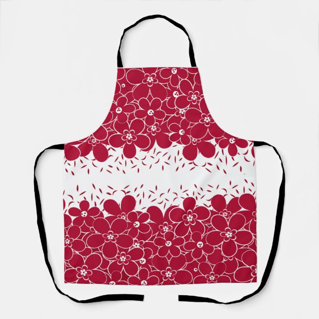 Red flowers daisies on white background apron (Front)