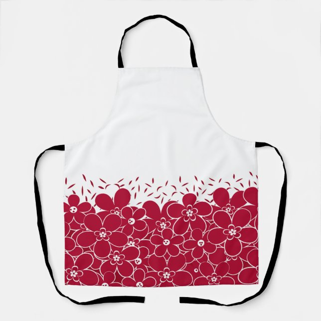 Red flowers daisies on white background  apron (Front)