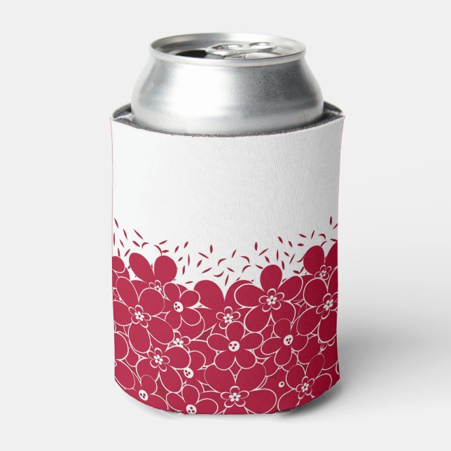 Red flowers daisies on white background  can cooler (Can Front)