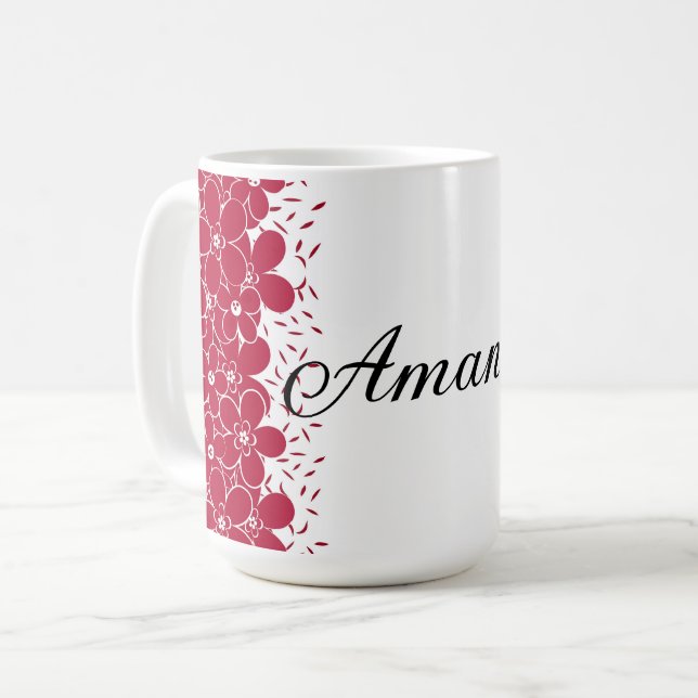 Red flowers daisies on white background coffee mug (Front Left)