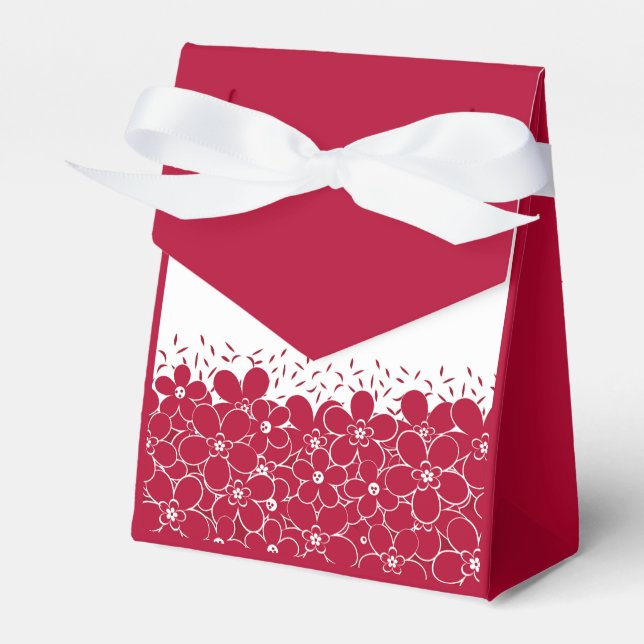 Red flowers daisies on white background favour box (Front Side)