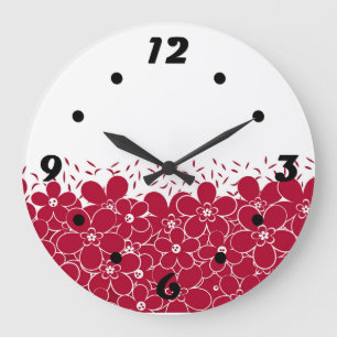 Red flowers daisies on white background  large clock