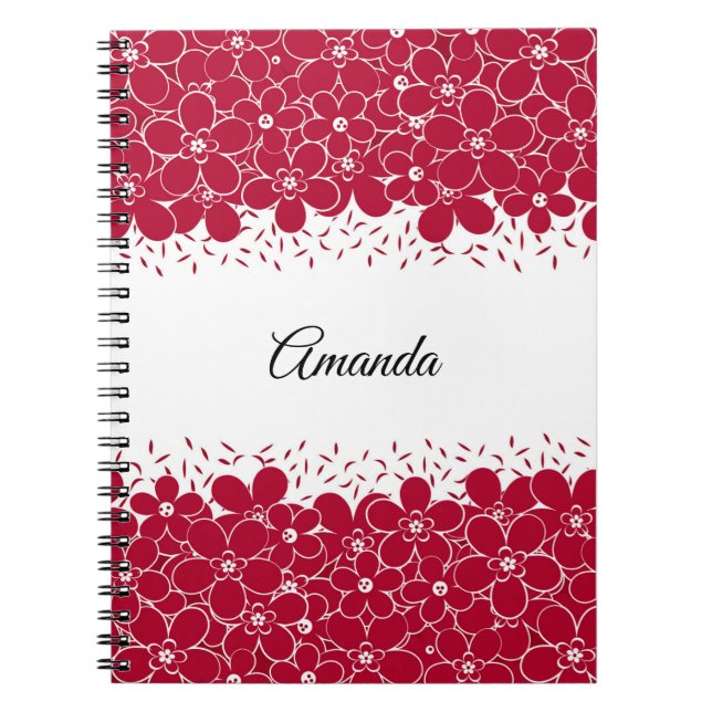 Red flowers daisies on white background notebook (Front)