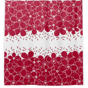 Red flowers daisies on white background shower curtain