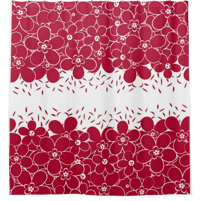 Red flowers daisies on white background shower curtain (Front)