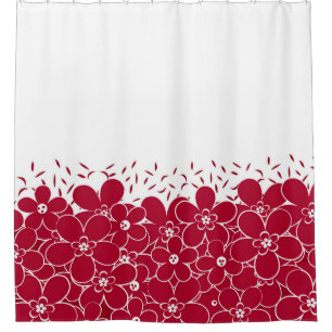 Red flowers daisies on white background shower curtain