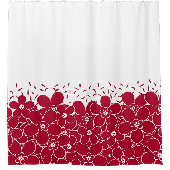 Red flowers daisies on white background shower curtain (Front)