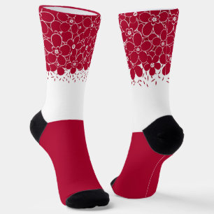 Red flowers daisies on white background  socks