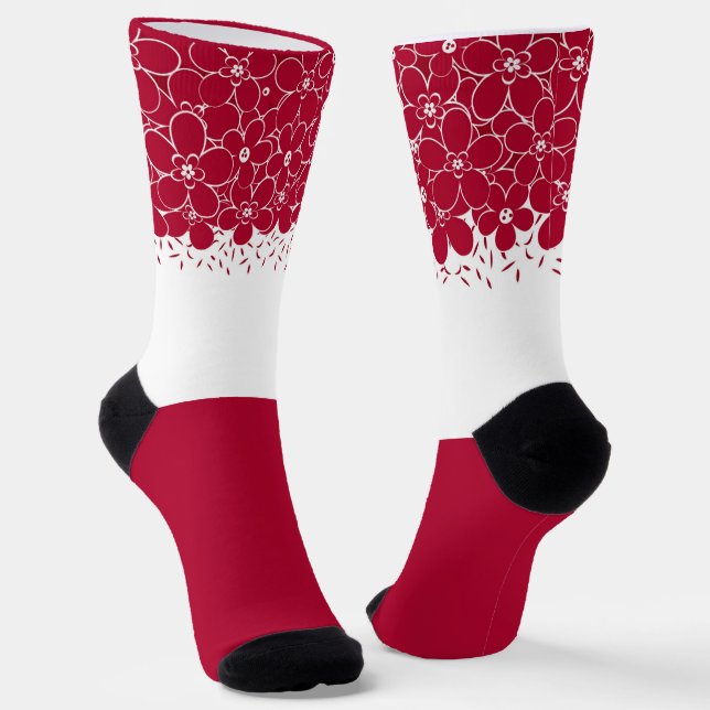Red flowers daisies on white background  socks (Angled)