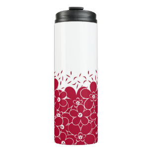 Red flowers daisies on white background  thermal tumbler