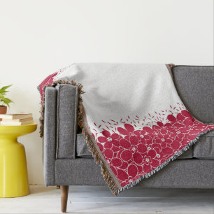 Red flowers daisies on white background throw blanket