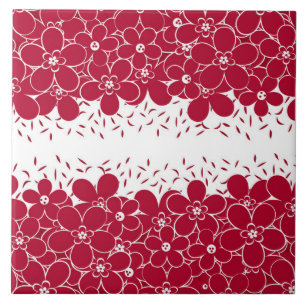Red flowers daisies on white background tile