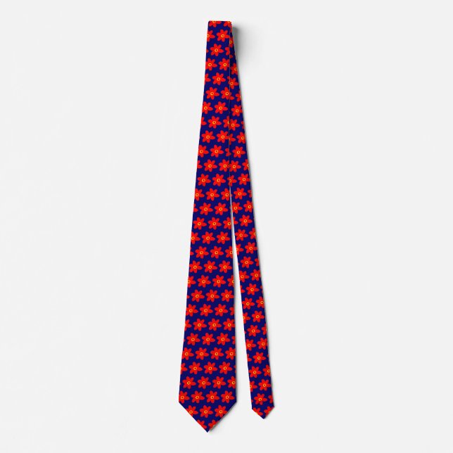Red Flowers - Dark Blue Tie (Front)