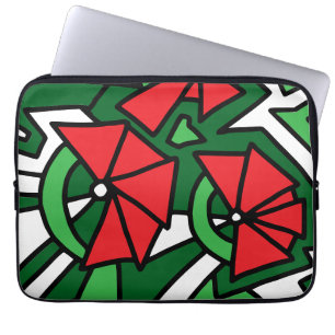 Red Flowers Doodle Art Laptop Sleeve