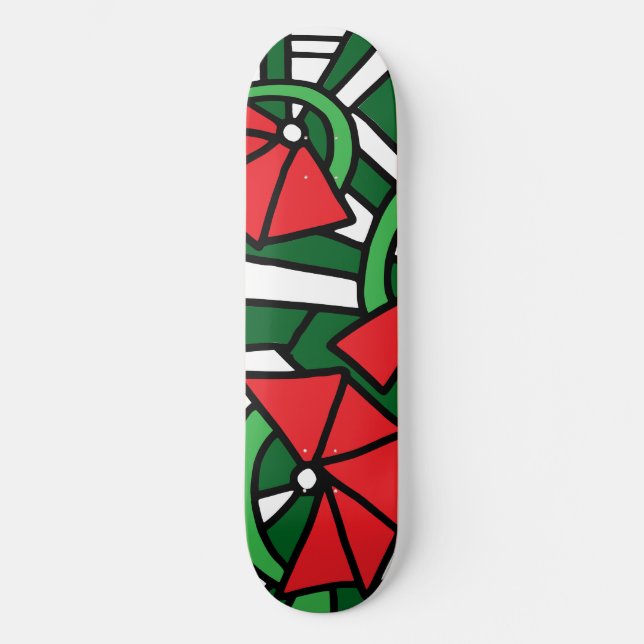 Red Flowers Doodle Art Skateboard (Front)