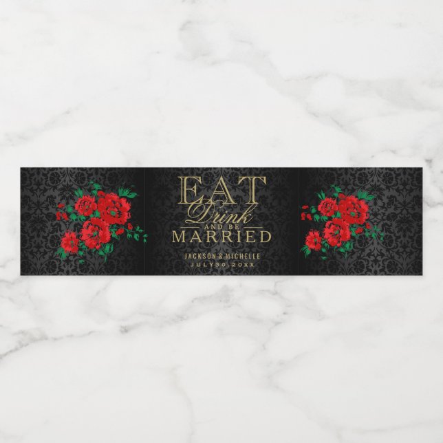 Red Flowers - Eat, Drink and Be Married Water Bottle Label (Single Label)
