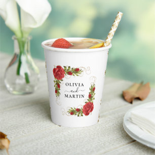 Red Flowers Elegancy Wedding Paper Cups