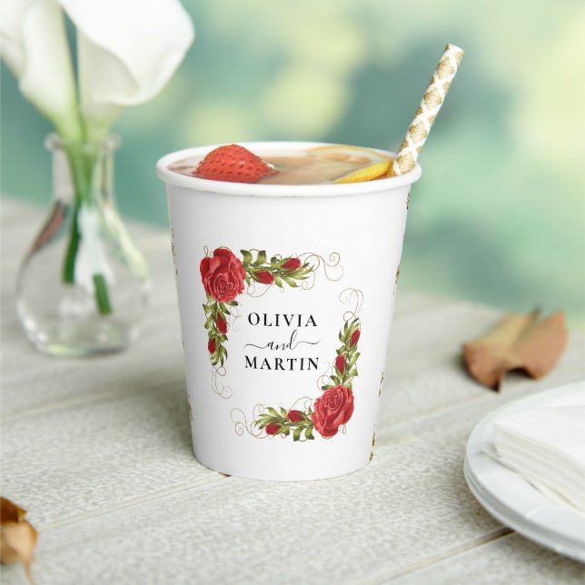 Red Flowers Elegancy Wedding Paper Cups (Insitu)