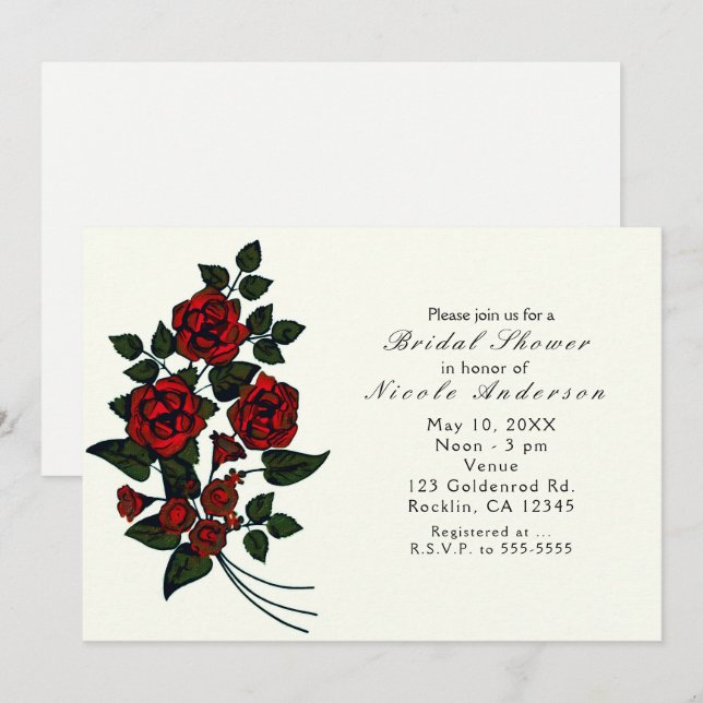 Red Flowers Elegant Bridal Shower Invitations (Front/Back)