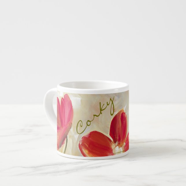 Red Flowers Espresso Cups (Front Left)