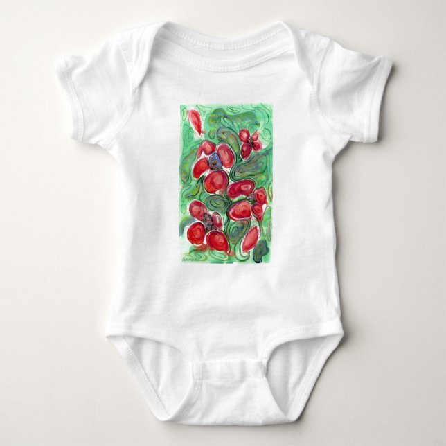 Red Flowers Fantasy Baby Bodysuit (Front)