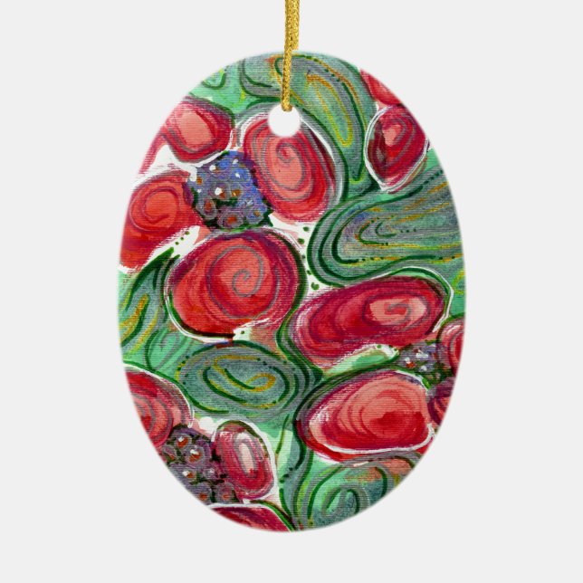 Red Flowers Fantasy Ceramic Tree Decoration (Front)