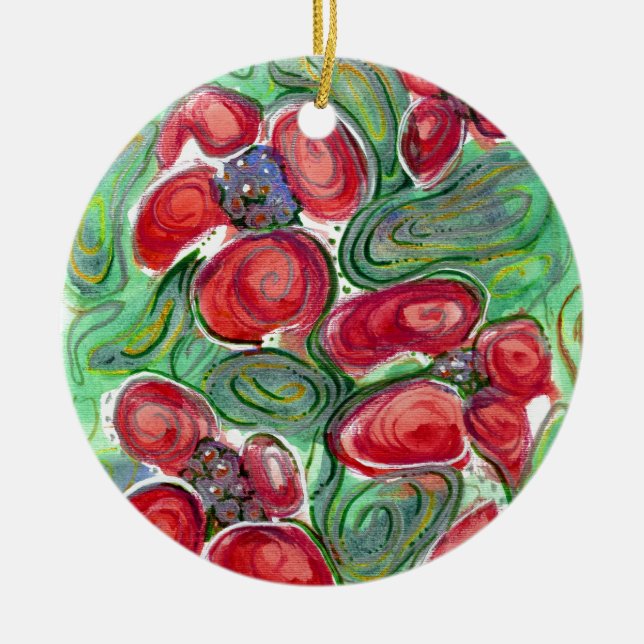 Red Flowers Fantasy Ceramic Tree Decoration (Front)