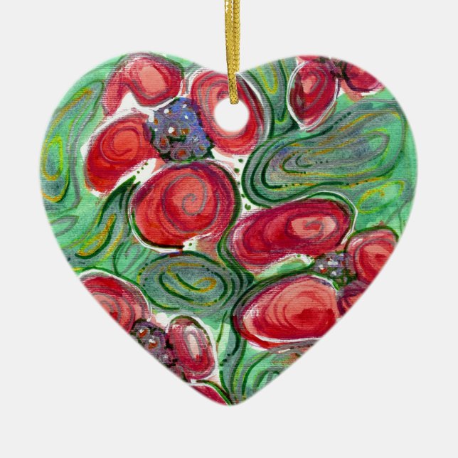 Red Flowers Fantasy Ceramic Tree Decoration (Front)