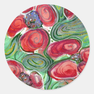 Red Flowers Fantasy Classic Round Sticker