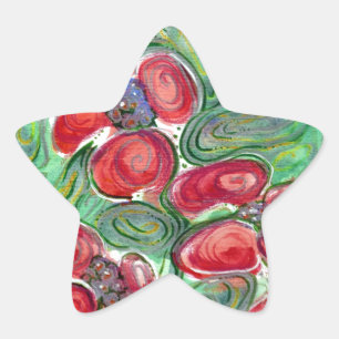 Red Flowers Fantasy Star Sticker