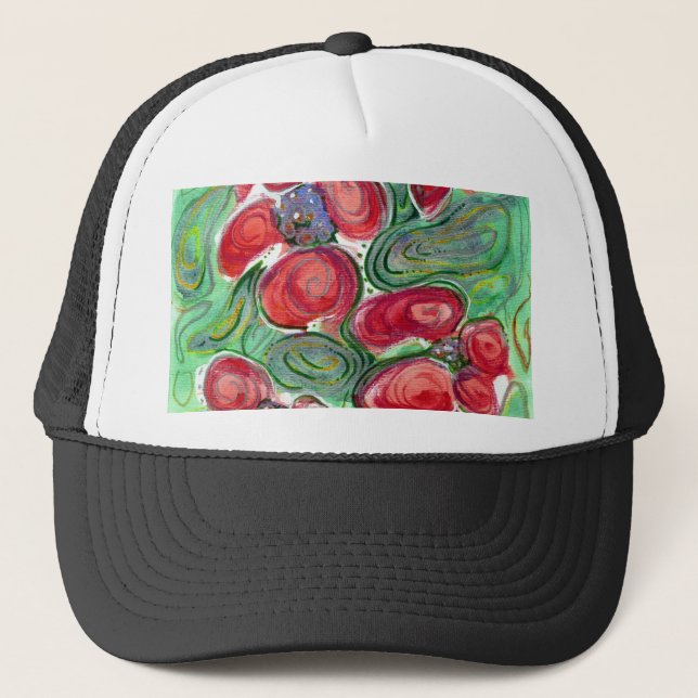 Red Flowers Fantasy Trucker Hat (Front)