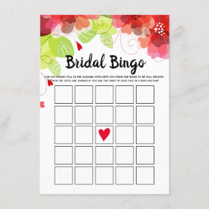 Red flowers floral bridal shower bingo game card